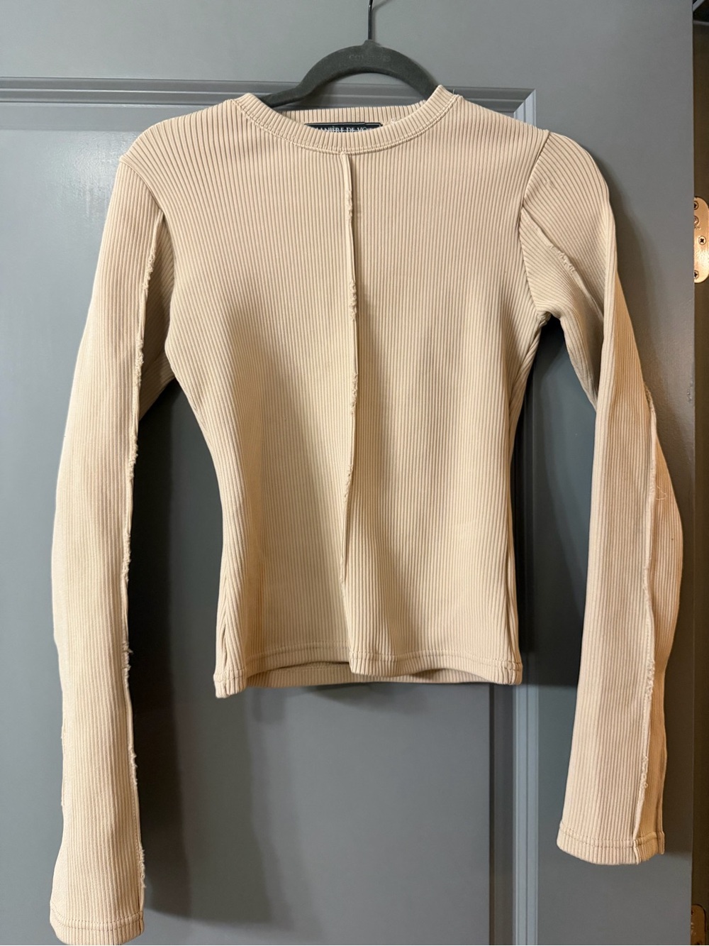 Maniere De Voir Cream Ribbed Long-Sleeve Top